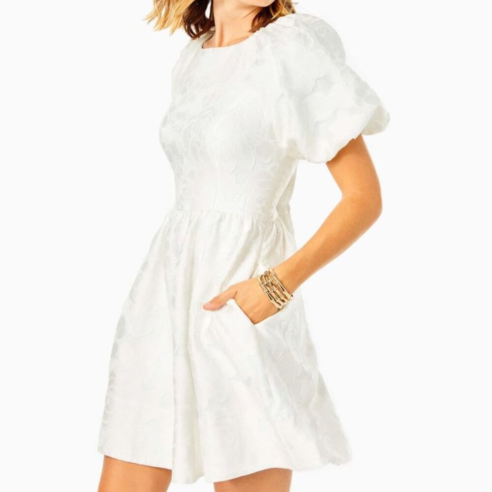 NWT Lilly Pulitzer Cream Floral Knoxlie Silk Blend Organza Bloom Jacquard Dress